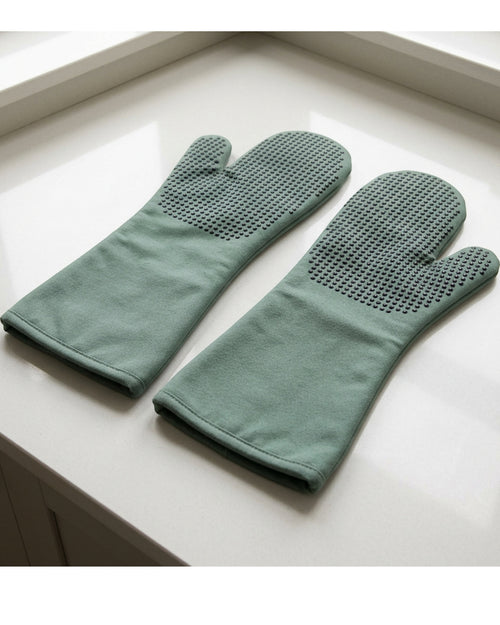 Tastyly Long Gauntlet Dot-Grip Oven Mitts 38 cm Eucalyptus Pair - Lifestyle view